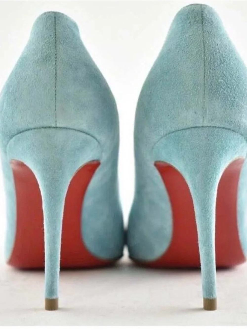 Christian Louboutin Aqua Suede Pointed-Toe Pumps with Red Soles